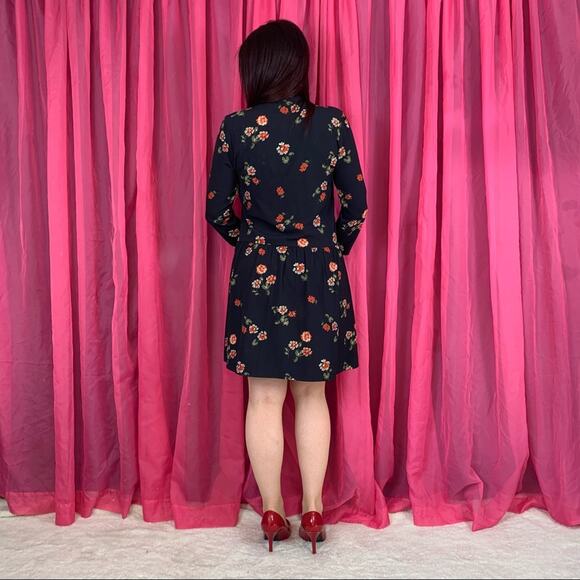 Justfab navy and floral drop waist long sleeved dress, small - Picture 2 of 6